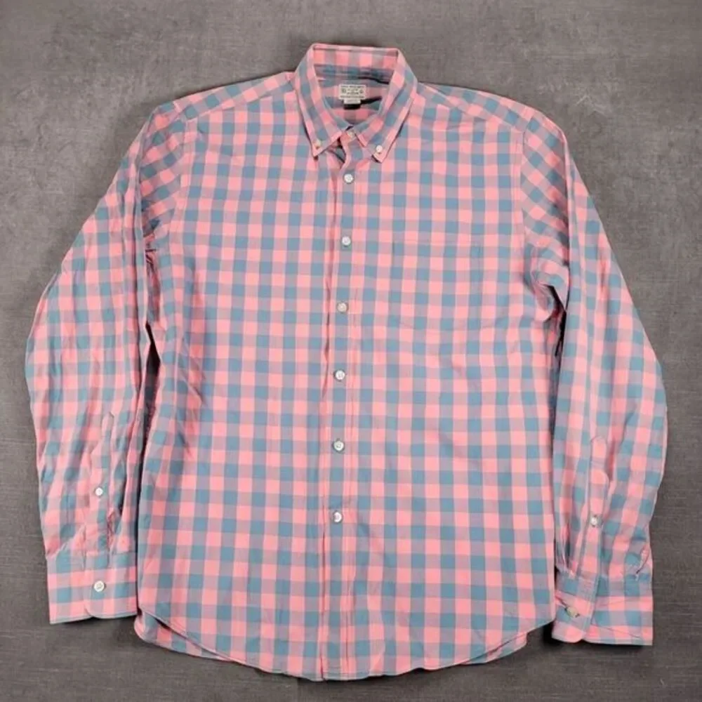 J Crew Vintage Pink Gray Plaid‎ Long Sleeve Button Up Shirt Mens Size Large